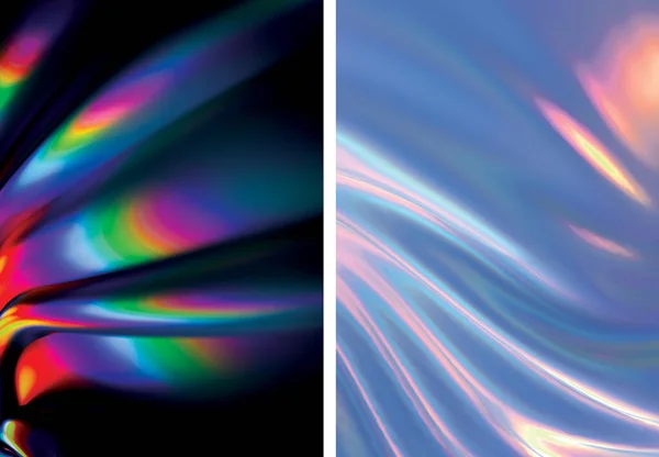 Modern Abstract Holographic Shapes Backgrounds Set Holographic Wave Texture Рендер — стокове фото