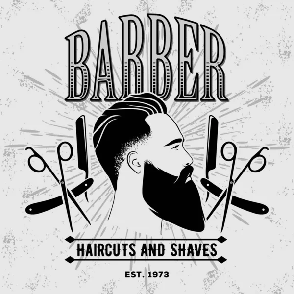 Modèle d'affiche de salon de coiffure avec des hommes barbus — Image vectorielle