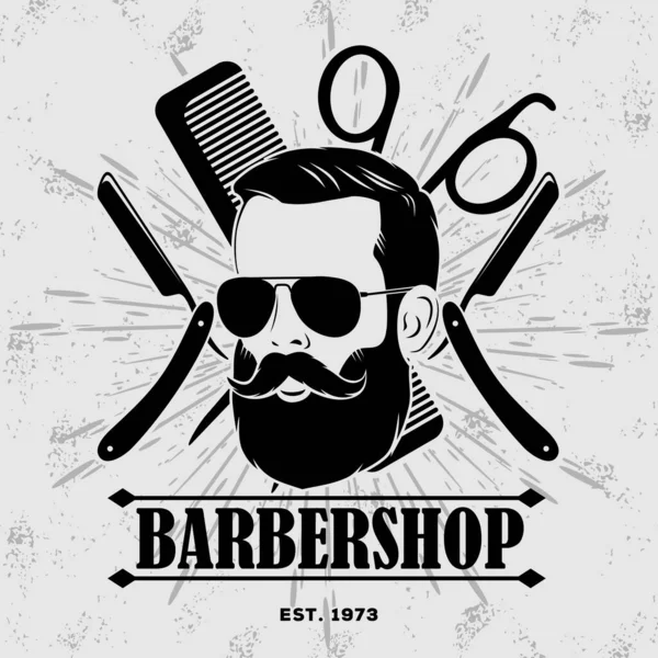 Modelo de cartaz de barbearia com homens barbudos —  Vetores de Stock