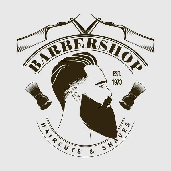 Modelo de cartaz de barbearia com homens barbudos — Vetor de Stock