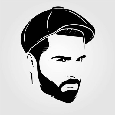 Newsboy Cap 'teki sakallı adamlar. Hippi simgesi izole edildi