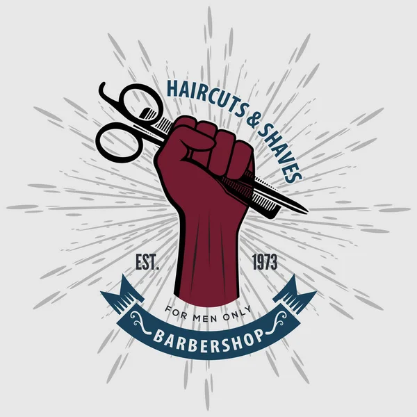 Projekt logo zakładu fryzjerskiego z kijem fryzjerskim — Wektor stockowy