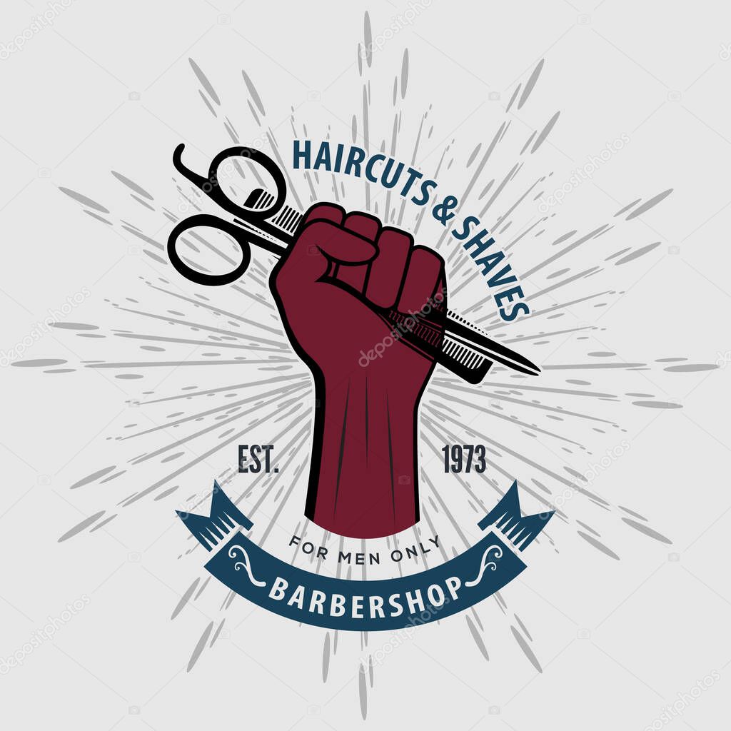 Barbershop logo design concept with barber pole
