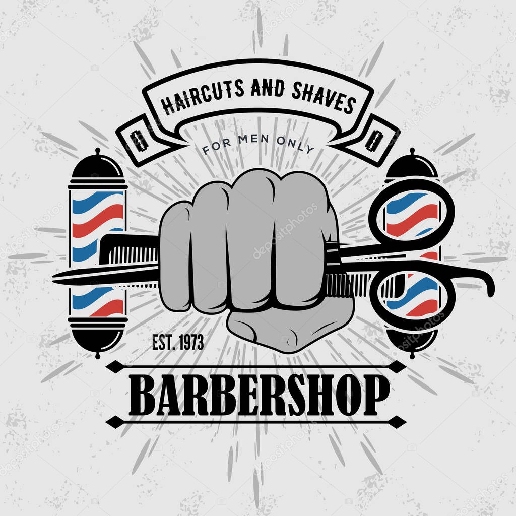 Barbershop logo design concept with barber pole