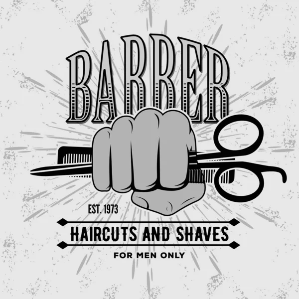 Design logo barbiere con forbici a mano — Vettoriale Stock