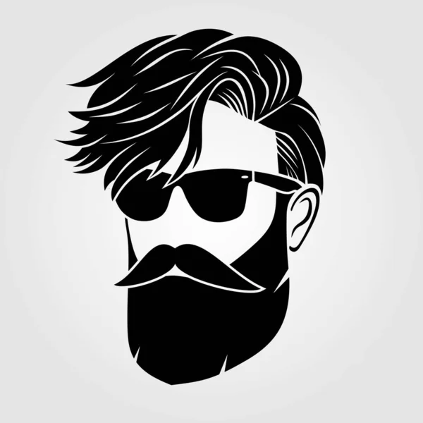 Bearded men in sunglasses, hipster face icon — Stock Vector