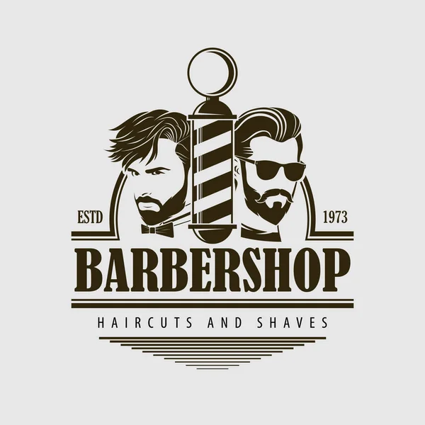 Barbershop Logo Poster Banner Design Concept Barber Pole Bearded Men — Stock Vector