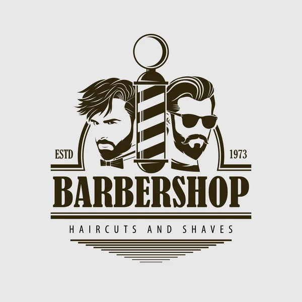 Barbershop Logo Poster Banner Design Concept Met Kapperspaal Bebaarde Mannen Stockillustratie