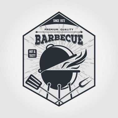 bbq Grill 'li barbekü logosu tasarımı. Vektör illüstrasyonu
