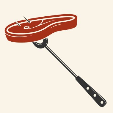 Et çatalındaki biftek beyaz arka planda izole edilmiş. Vektör illüstrasyonu