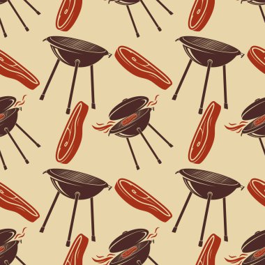 Biftek ve Barbekü Izgarası kusursuz bir arka plan. Vektör illüstrasyonu