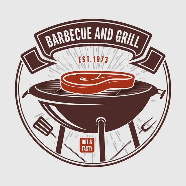 bbq Grill 'li barbekü logosu tasarımı. Vektör illüstrasyonu
