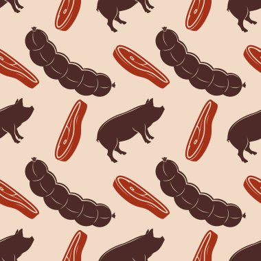 Sosisli, kusursuz bir kasap dükkânı. Vektör illüstrasyonu