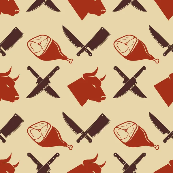Butcher Shop Seamless Pattern Raw Pork Leg Vector Illustration — Archivo Imágenes Vectoriales