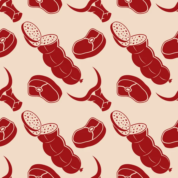 Butcher Shop Seamless Pattern Sausage Vector Illustration — Archivo Imágenes Vectoriales