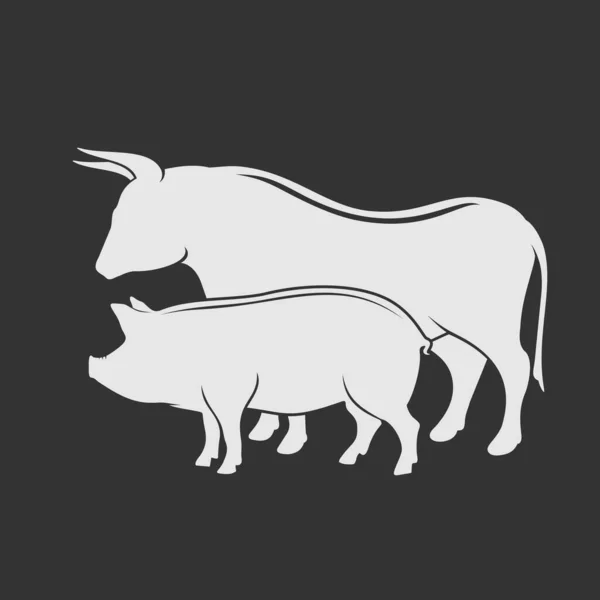 Bull Pig Silhouette Isolated White Background Vector Illustration — Vetor de Stock
