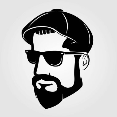 Bearded men in a Newsboy Cap and in sunglasses. Vector illustration