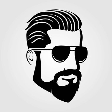 Güneş gözlüklü sakallı adamlar, hipster suratlı ikon izole edilmiş. Vektör illüstrasyonu