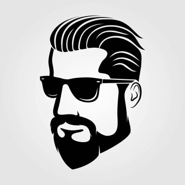 Güneş gözlüklü sakallı adamlar, hipster suratlı ikon izole edilmiş. Vektör illüstrasyonu