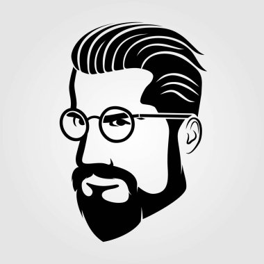 Bearded men in glasses, hipster face icon isolated. Vector illustration