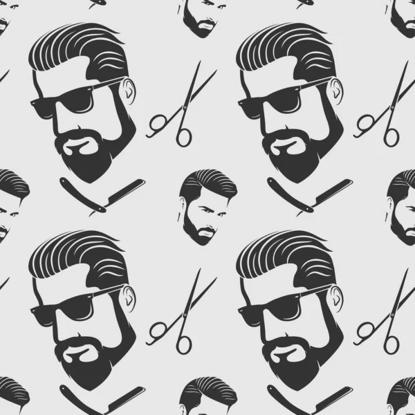 Barbershop Nahtloses Muster Mit Hipster Gesicht Friseurschere Und Rasiermesser Vektorillustration — Stockvektor