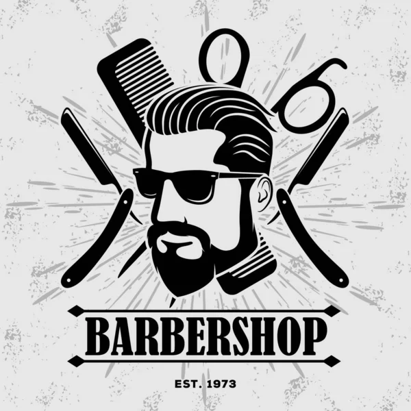 Cartaz Barbearia Modelo Banner Com Homens Barbudos —  Vetores de Stock