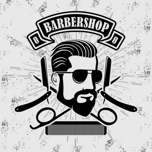 Cartaz Barbearia Modelo Banner Com Homens Barbudos — Vetor de Stock