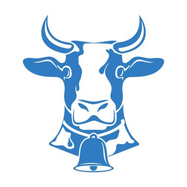 Cow head with bell isolated on white background. Vector illustration