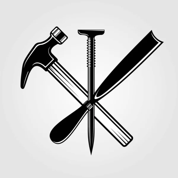 Claw Hammer Chisel Nail Isolated White Background Vector Illustration — Stock Vector