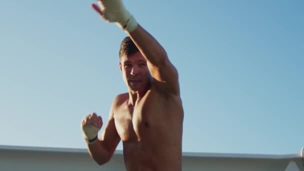 Attractive Young Man Practices Shadow Boxing Onboard Cruise Ship — Video Stock