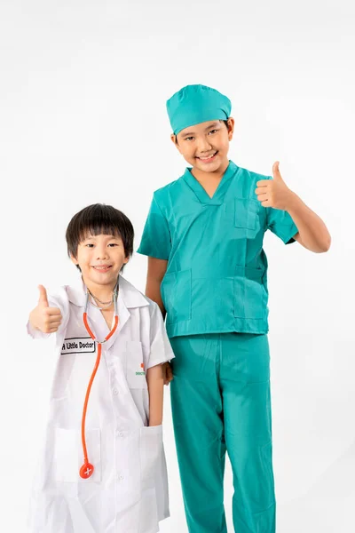 Portrait Young Asian Boy Dressing Doctor Isolate White Background Copy — 스톡 사진