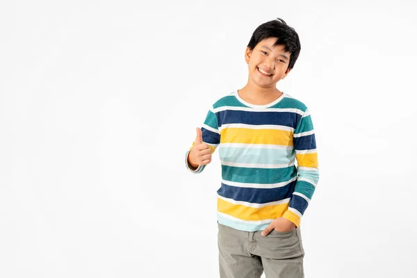 Portrait Happy Young Asian Boy Isolate White Background Copy Space — Stock Photo, Image