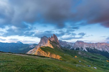 Seceda peak. Trentino Alto Adige, Dolomites Alps, South Tyrol, Italy. Odle mountain range, Val Gardena. Majestic Furchetta peak. Odles group seen from Seceda, Santa Cristina Val Gardena.