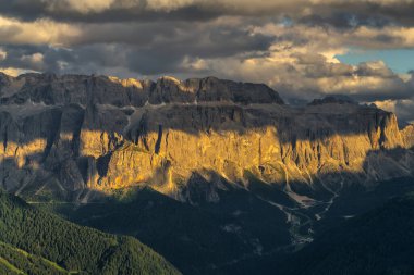 Seceda peak. Trentino Alto Adige, Dolomites Alps, South Tyrol, Italy. Odle mountain range, Val Gardena. Majestic Furchetta peak. Odles group seen from Seceda, Santa Cristina Val Gardena.