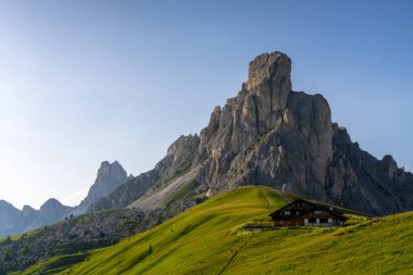 beautiful sunset scene summer of Dolomites Alps mountain landscape. Stunning Giau Pass - 2236m mountain pass in the province of Belluno in Italy