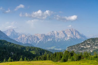 beautiful sunset scene summer of Dolomites Alps mountain landscape. Stunning Giau Pass - 2236m mountain pass in the province of Belluno in Italy