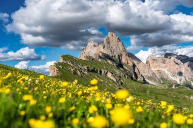 Seceda peak. Trentino Alto Adige, Dolomites Alps, South Tyrol, Italy. Odle mountain range, Val Gardena. Majestic Furchetta peak. Odles group seen from Seceda, Santa Cristina Val Gardena.