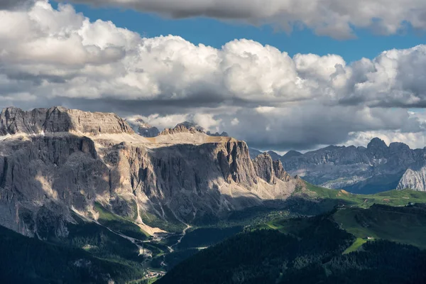 Seceda peak. Trentino Alto Adige, Dolomites Alps, South Tyrol, Italy. Odle mountain range, Val Gardena. Majestic Furchetta peak. Odles group seen from Seceda, Santa Cristina Val Gardena.