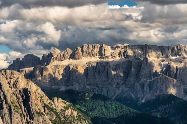 Seceda peak. Trentino Alto Adige, Dolomites Alps, South Tyrol, Italy. Odle mountain range, Val Gardena. Majestic Furchetta peak. Odles group seen from Seceda, Santa Cristina Val Gardena.