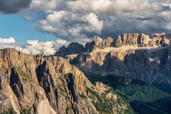 Seceda peak. Trentino Alto Adige, Dolomites Alps, South Tyrol, Italy. Odle mountain range, Val Gardena. Majestic Furchetta peak. Odles group seen from Seceda, Santa Cristina Val Gardena.