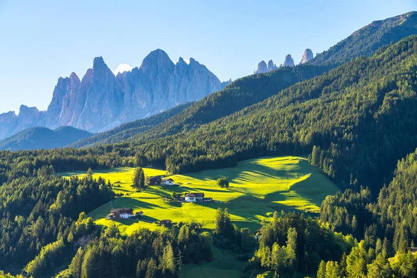 Sunrise Scene Landscape Italian Alp Dolomites Funes Valley South Tyrol Stockbild