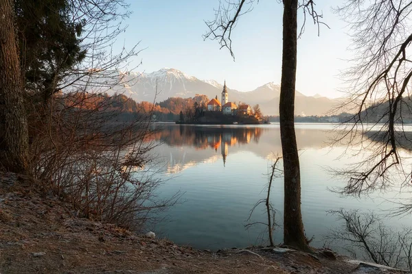 Hermosa Vista Lago Bled Lago Esloveno Más Famoso Isla Bled — Foto de Stock