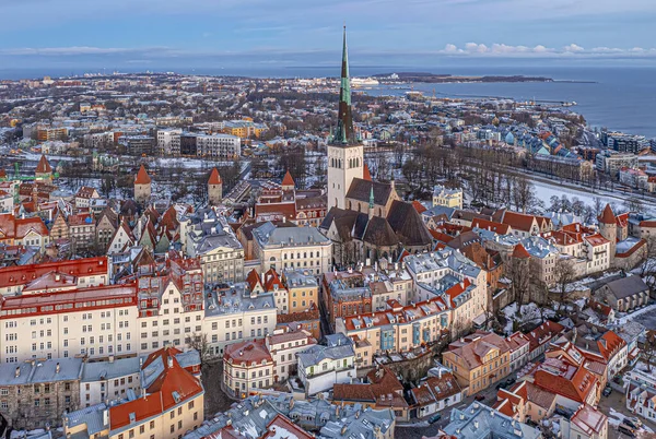 Aerial View City Tallinn Cold Winter Morning — Foto de Stock