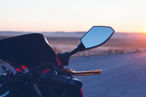 Motorcycle Stands Road Sunset — Stock Photo, Image