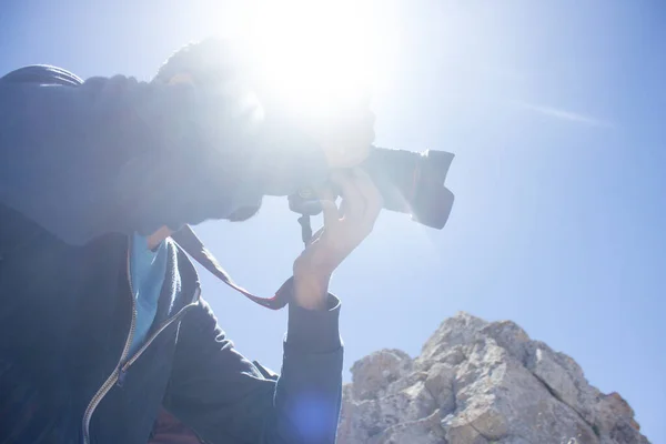 Fotografen Står Berget — Stockfoto