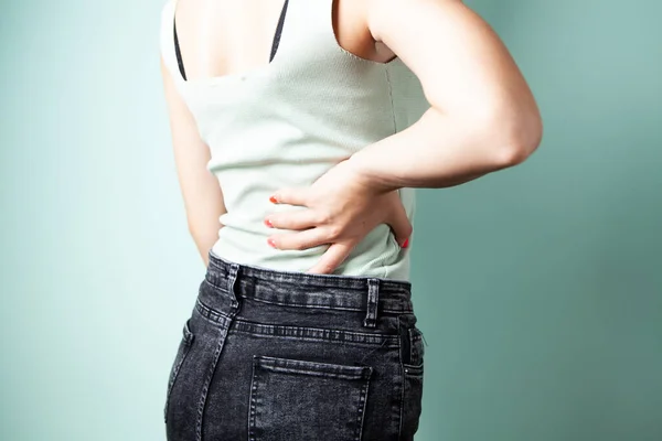 Young Woman Has Kidney Pain — Stock Photo, Image