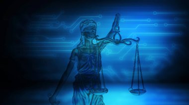 Mikro devrelerin arka planında adalet heykeli