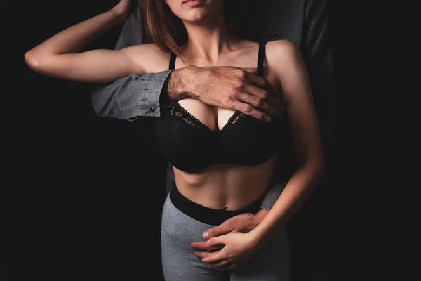 Uomo Abbracciato Sessualmente Una Donna Reggiseni Dietro — Foto Stock