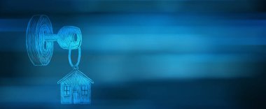 mavi arkaplanda tuşları olan ev simgesi