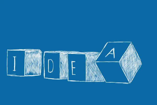 Idea Lettering Cubi Sfondo Blu — Foto Stock